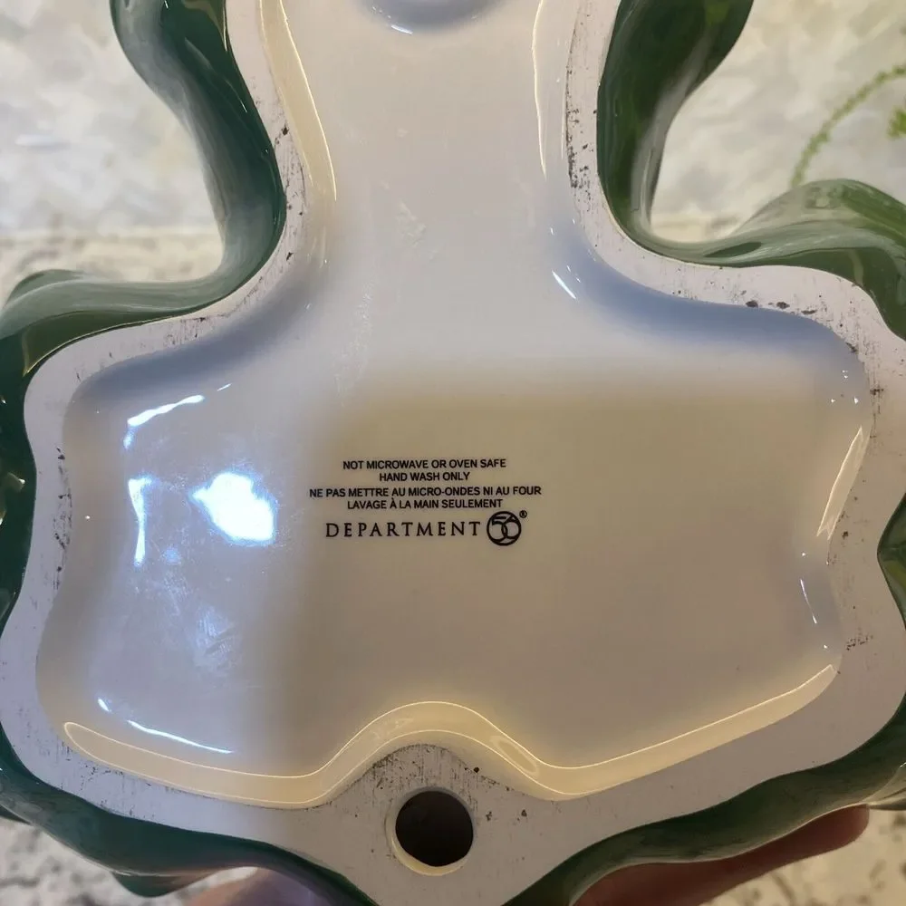 Department 56 Elf pixie Candy‎ Dish Green Clover Christmas St Patrick's Ceramic